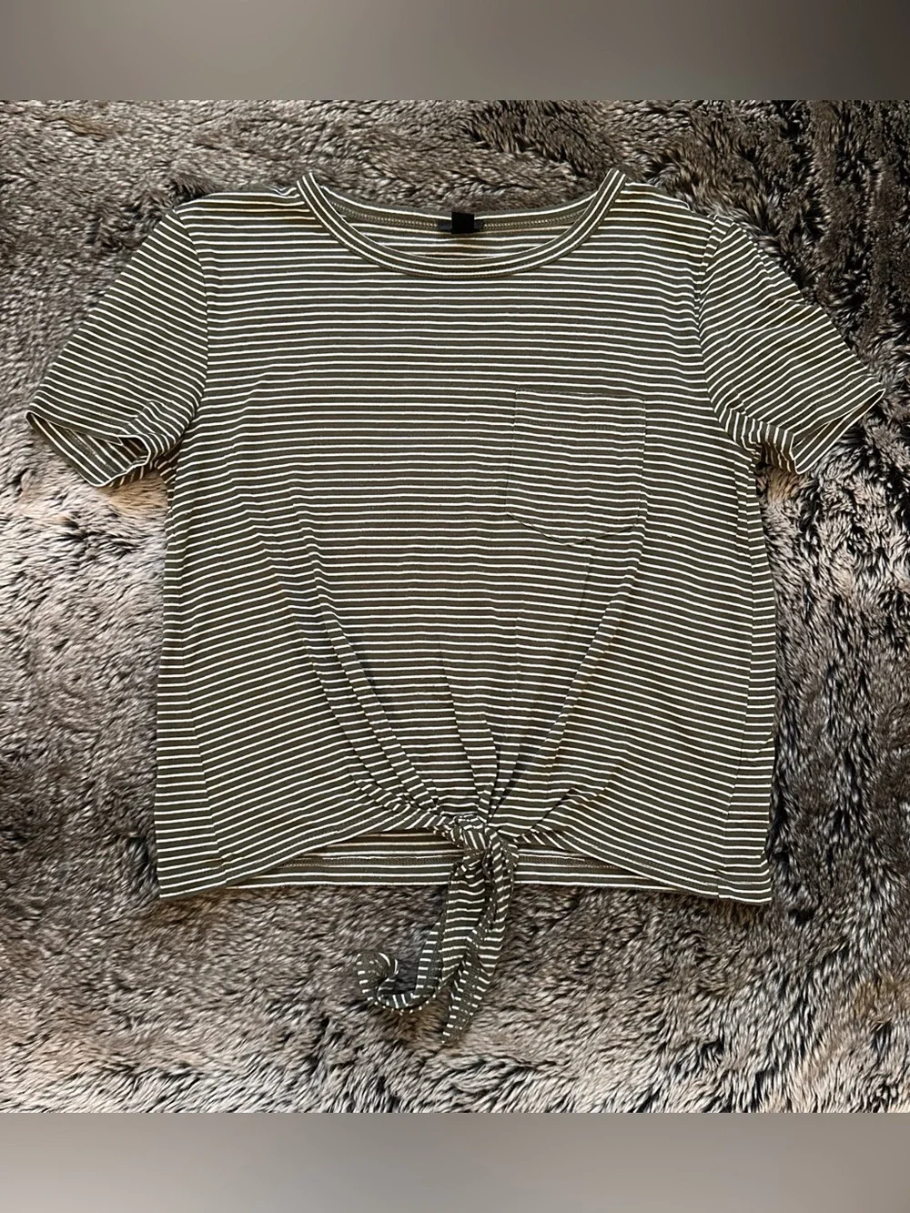 J.Crew Striped Tie-Front Short Sleeve Top - Olive/White
